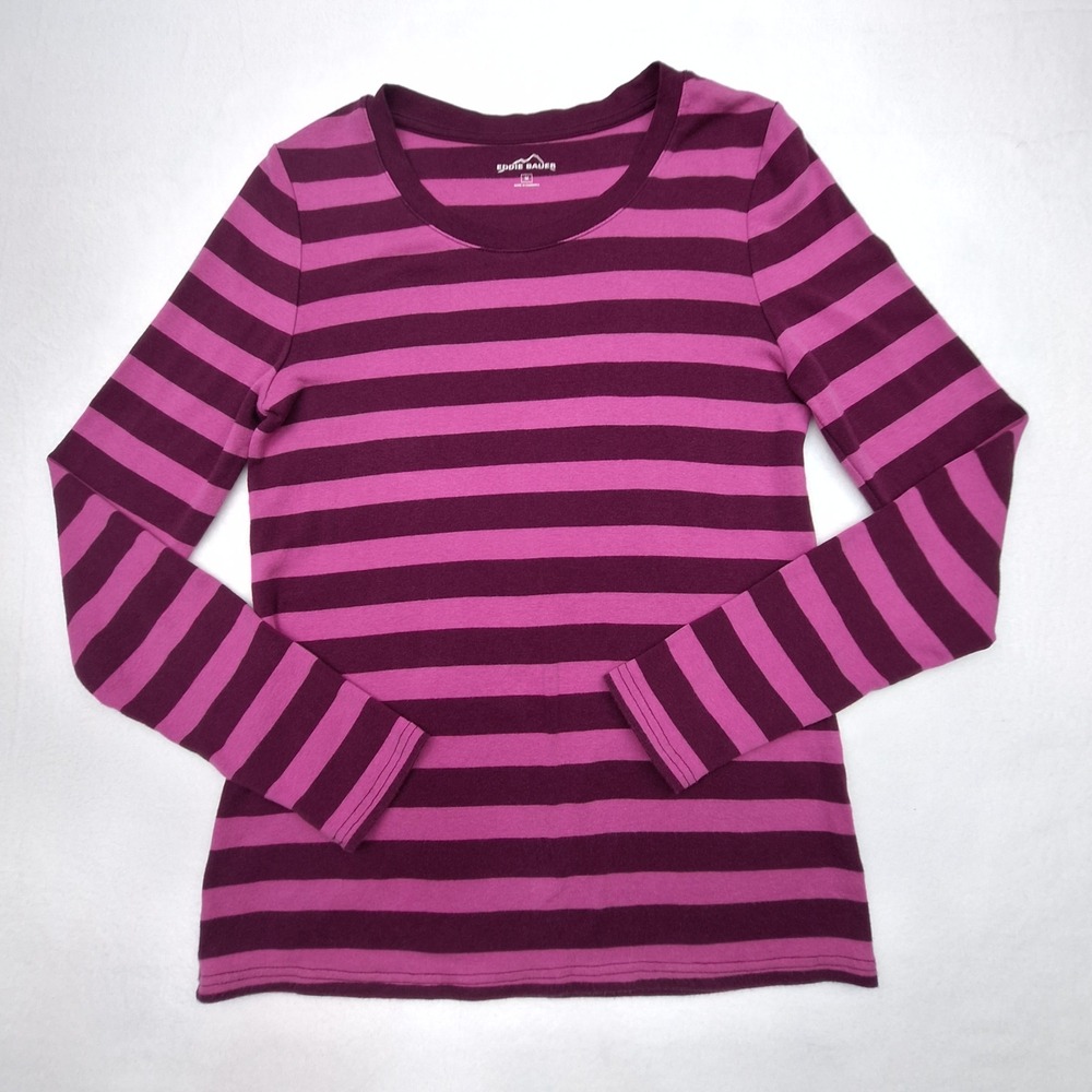 Eddie Bauer Top Womens Medium Pink Striped Long Sleeve Cotton Modal Stretch